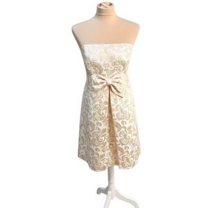 Lilly‎ Pulitzer Betsey Dress Jacquard in Vanilla & Gold Coquette Garden Party 12